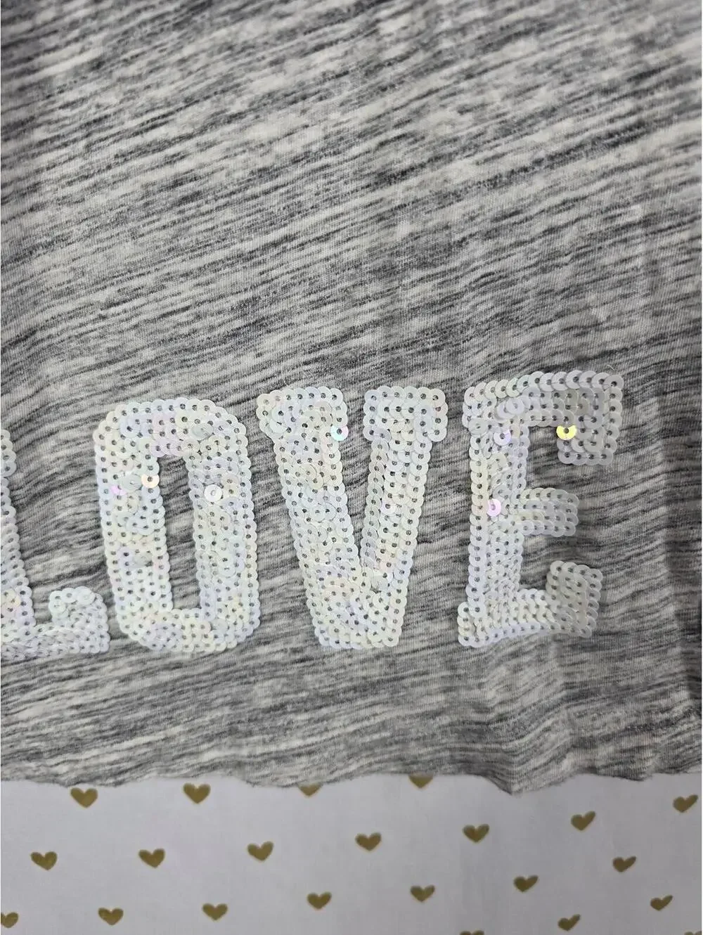 Victorias Secret PINK LOVE White Sequined BLING Long sleeve Tee Shirt Oversized - Picture 5 of 7